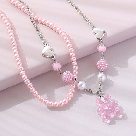 Fashion Bear Resin Patchwork Pearl Necklace 1 Set's discount tags