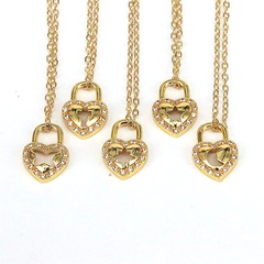Retro Heart Shape Copper Pendant Necklace Inlay Zircon Copper Necklaces 1 Piece