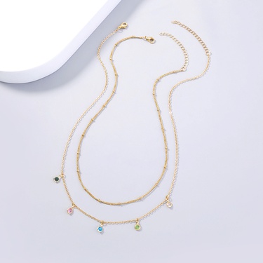 Multicolor Zircon Pendant Multi-Layer Layered Necklace—4