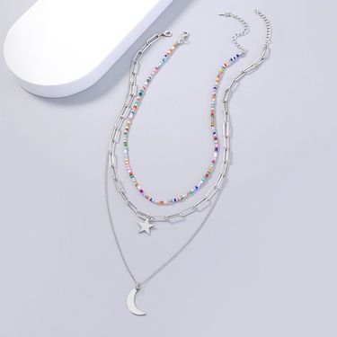 Multicolor Zircon Pendant Multi-Layer Layered Necklace—9