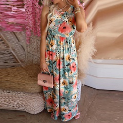 Fashion Streetwear Ditsy Floral Scoop Sleeveless Printing Polyester Chiffon Dresses Midi Dress Pencil Skirt
