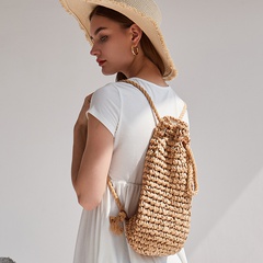 Vacation Solid Color Weave Bucket String Fashion Backpack