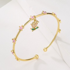 Fashion Star Flower Imitation Pearl Copper Bangle Beaded Gold Plated Zircon Copper Bracelets