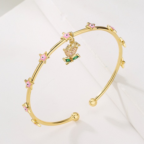 Mode Stern Blume Imitationsperle Kupfer Armreif Perlen Vergoldet Zirkon Kupfer Armbänder's discount tags