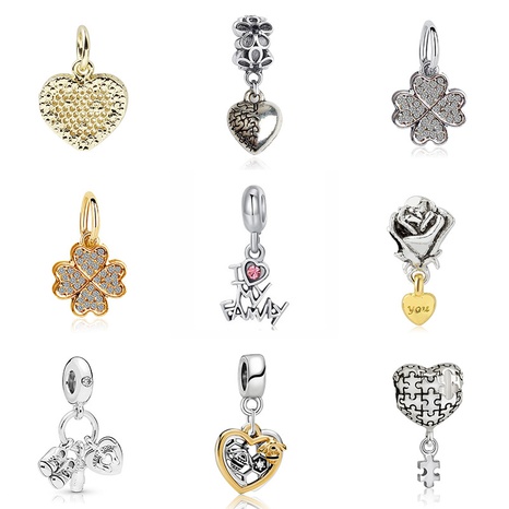 2021 New Heart-Shaped Big Hole Beads Personality DIY Hollow Jeweled Honeycomb Four-Leaf Clover Alloy Love Heart Bead Accessories's discount tags