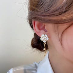 Simple Style Rose Alloy Enamel Pearl Zircon Drop Earrings 1 Piece