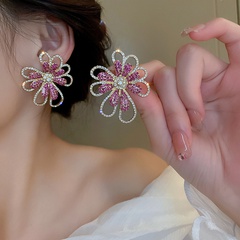 Simple Style Flower Alloy Hollow Out Rhinestones Ear Studs 1 Pair