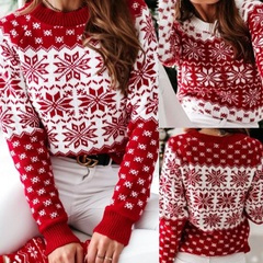 Fashion Snowflake Wool Round Neck Long Sleeve Regular Sleeve Sweater