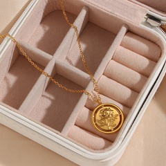 Retro Geometric Round Rose Stainless Steel Pendant Necklace Plating Stainless Steel Necklaces