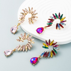 Fashion Flower Alloy Diamond Artificial Rhinestones Glass Earrings 1 Pair