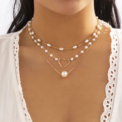 Mode Herzform Metall Überzug Künstliche Perlen Halskette 1 Stück