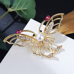 Fashion Butterfly Alloy Plating Artificial Rhinestones Artificial Pearl Brooches 1 Piece