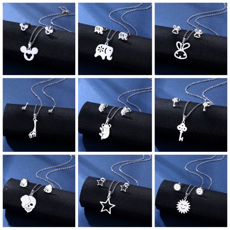 Simple Style Pentagram Star Elephant Stainless Steel Earrings Necklace 3 Piece Set's discount tags
