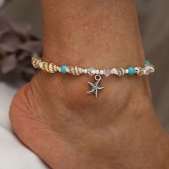 Vacation Starfish Dolphin Alloy Plating Acrylic Turquoise Shell Anklet