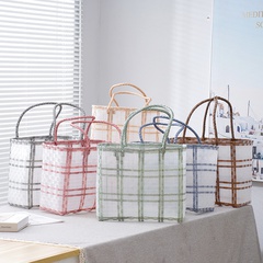 INS Summer Cool Colorful Transparent Frosted Jelly Bag Handbag Women's Large Capacity Totes Woven Vegetable Basket