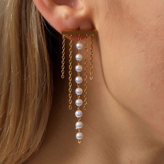 Mode Quaste Rostfreier Stahl Hängende Ohrringe Perlen Überzug Künstliche Perle Edelstahl Ohrringe