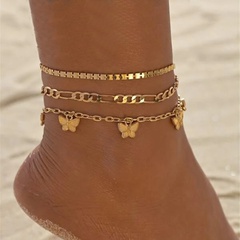Simple Style Butterfly Alloy Layered Alloy Anklet 3 Piece Set