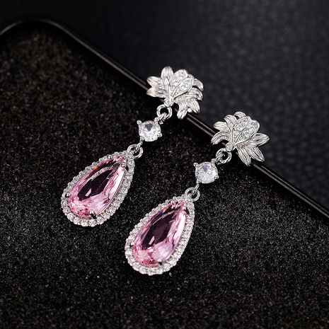 Fashion Round Water Droplets Copper Drop Earrings Plating Artificial Gemstones Artificial Diamond Copper Earrings's discount tags