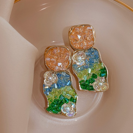 Mode Irrégulier Géométrique Le Cuivre Des Boucles D'Oreilles Incruster Acrylique Perles Artificielles Cristal Boucles D'oreilles en cuivre's discount tags
