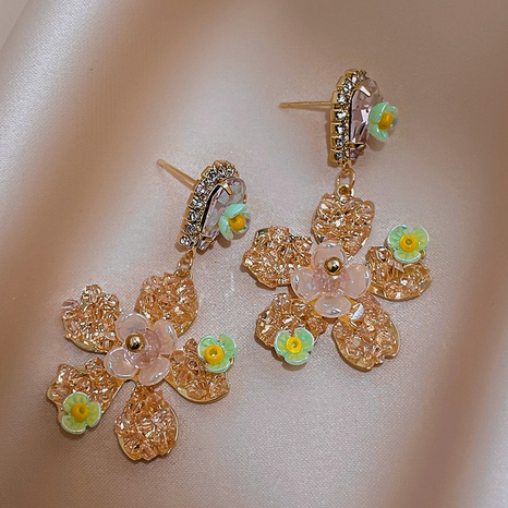 Retro Water Droplets Flower Copper Earrings Plating Acrylic Rhinestone Zircon Copper Earrings's discount tags