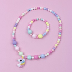 Cute Unicorn Plastic Beaded Resin Bracelets Necklace 1 Set