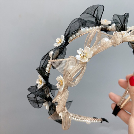 Style de fée Fleur Organza Noeud D'Arc Perle Artificielle Bande De Cheveux 1 Pièce's discount tags