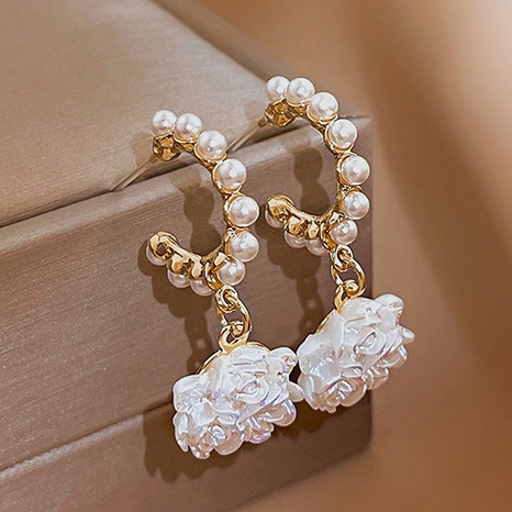 Boucles d'oreilles en alliage de perles d'imitation de fleur de cercle de mode's discount tags