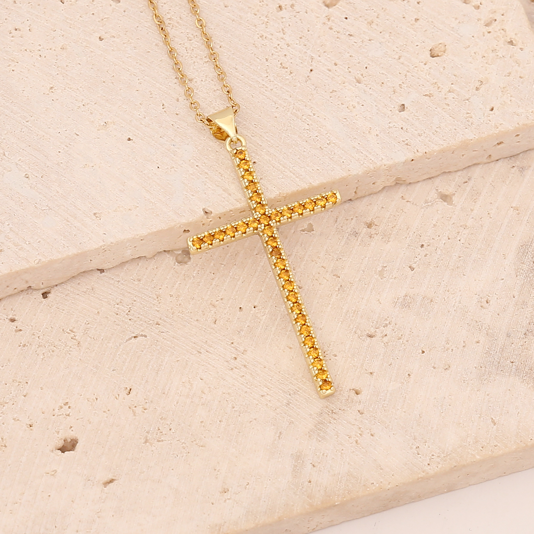 Fashion Cross Stainless Steel Copper Pendant Necklace Inlay Zircon Stainless Steel Necklacespicture6