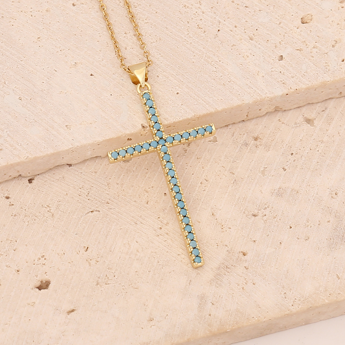Fashion Cross Stainless Steel Copper Pendant Necklace Inlay Zircon Stainless Steel Necklacespicture8
