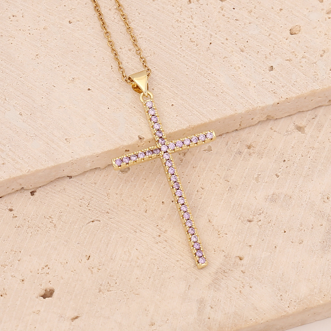 Fashion Cross Stainless Steel Copper Pendant Necklace Inlay Zircon Stainless Steel Necklacespicture7