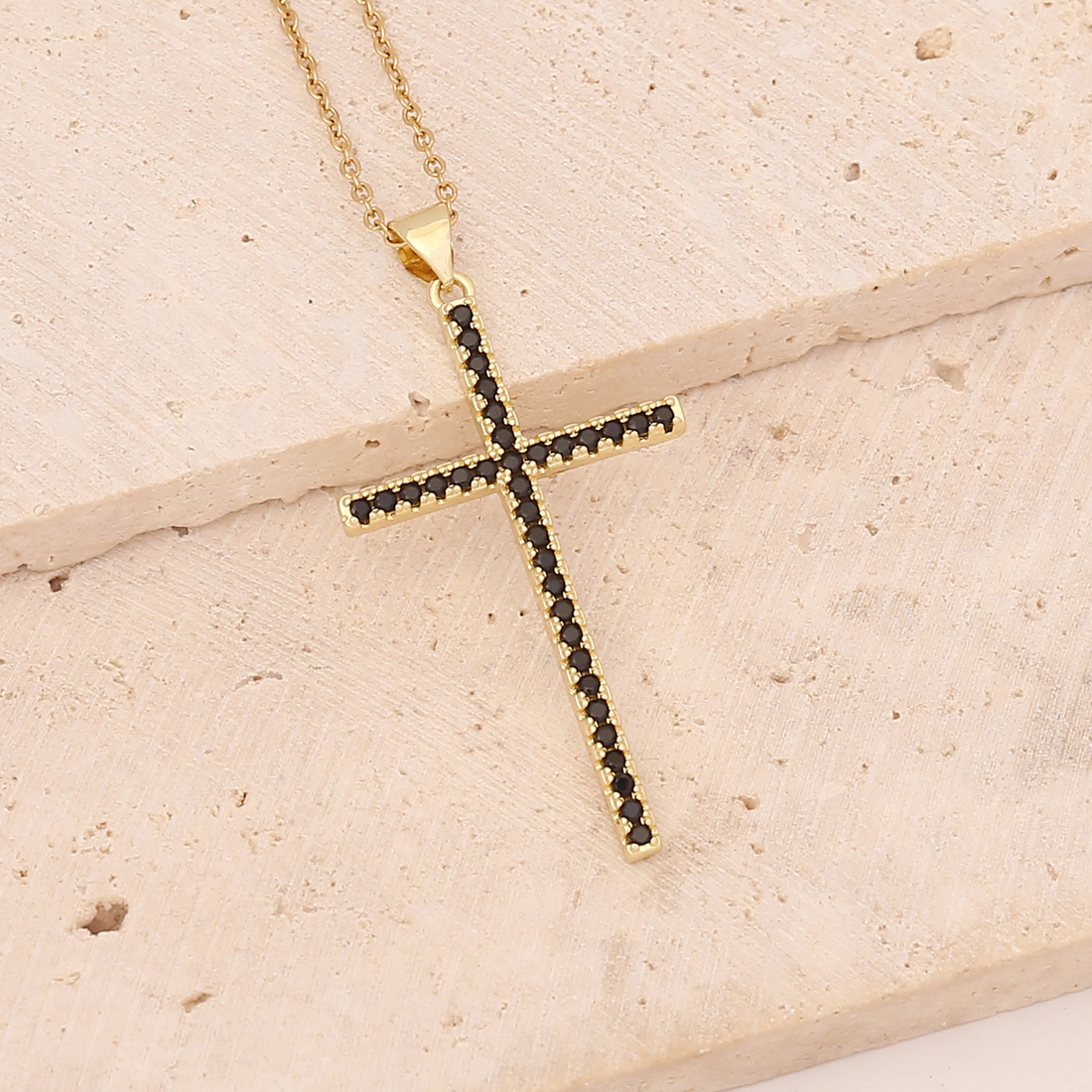 Fashion Cross Stainless Steel Copper Pendant Necklace Inlay Zircon Stainless Steel Necklacespicture3
