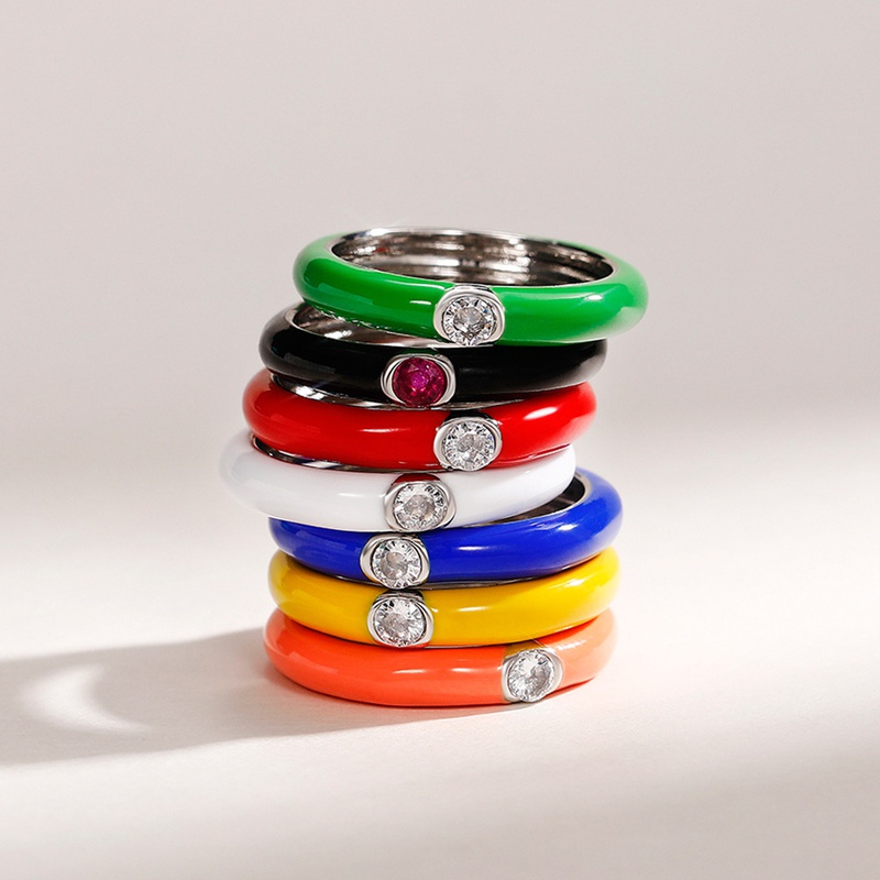 Fashion Geometric Copper Rings Dripping Oil Diamond Artificial Diamond Copper Rings