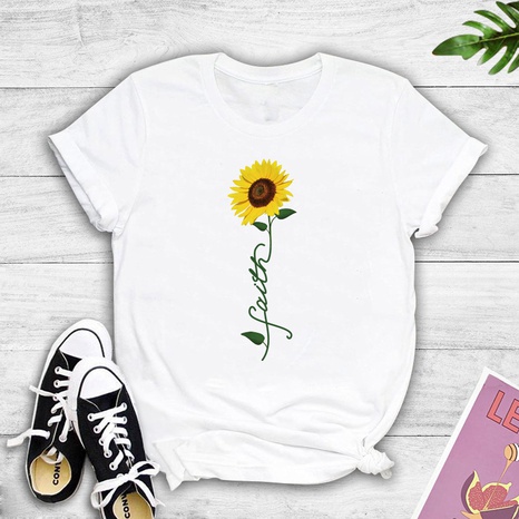 Casual Sunflower Polyester Round Neck Short Sleeve Regular Sleeve Printing T-shirt's discount tags