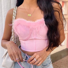 Sexy Solid Color Polyester Strapless Raw Hem Wrap Crop Top