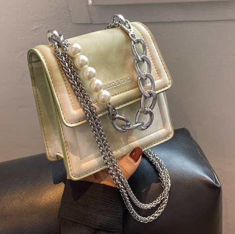 Fashion Solid Color Pearl Chain Square Magnetic Buckle Crossbody Bag's discount tags