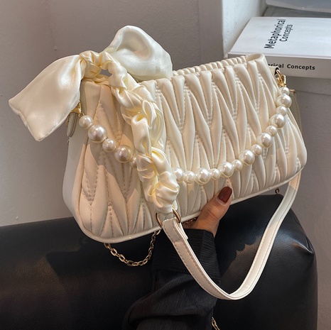 Fashion Solid Color Pearl Square Zipper Ruched Bag's discount tags