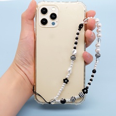 Perle noire perle d'imitation blanche perle torsadée blanche perles rayées acryliques sangle de téléphone portable