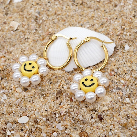 Bohemian Smiley Face Beaded Pearl Earrings's discount tags