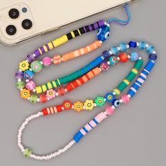 Breloque de téléphone portable à rayures de couleur acrylique perlée à la main Bracelet de téléphone portable en argile polymère longue couleur