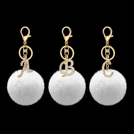 Simple Style Letter Hairball Alloy Flocking Rhinestones Bag Pendant Keychain 1 Piece's discount tags