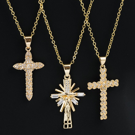 Britischer Stil Kreuzen Kupfer Halskette Inlay Zirkon Kupfer Halsketten's discount tags