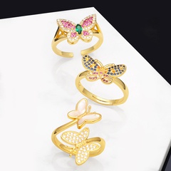 Simple Style Butterfly Copper Open Ring Plating Inlay Zircon Copper Rings