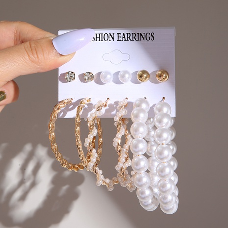 Modern Style Round Alloy Artificial Rhinestones Artificial Pearls Earrings 6 Pairs's discount tags