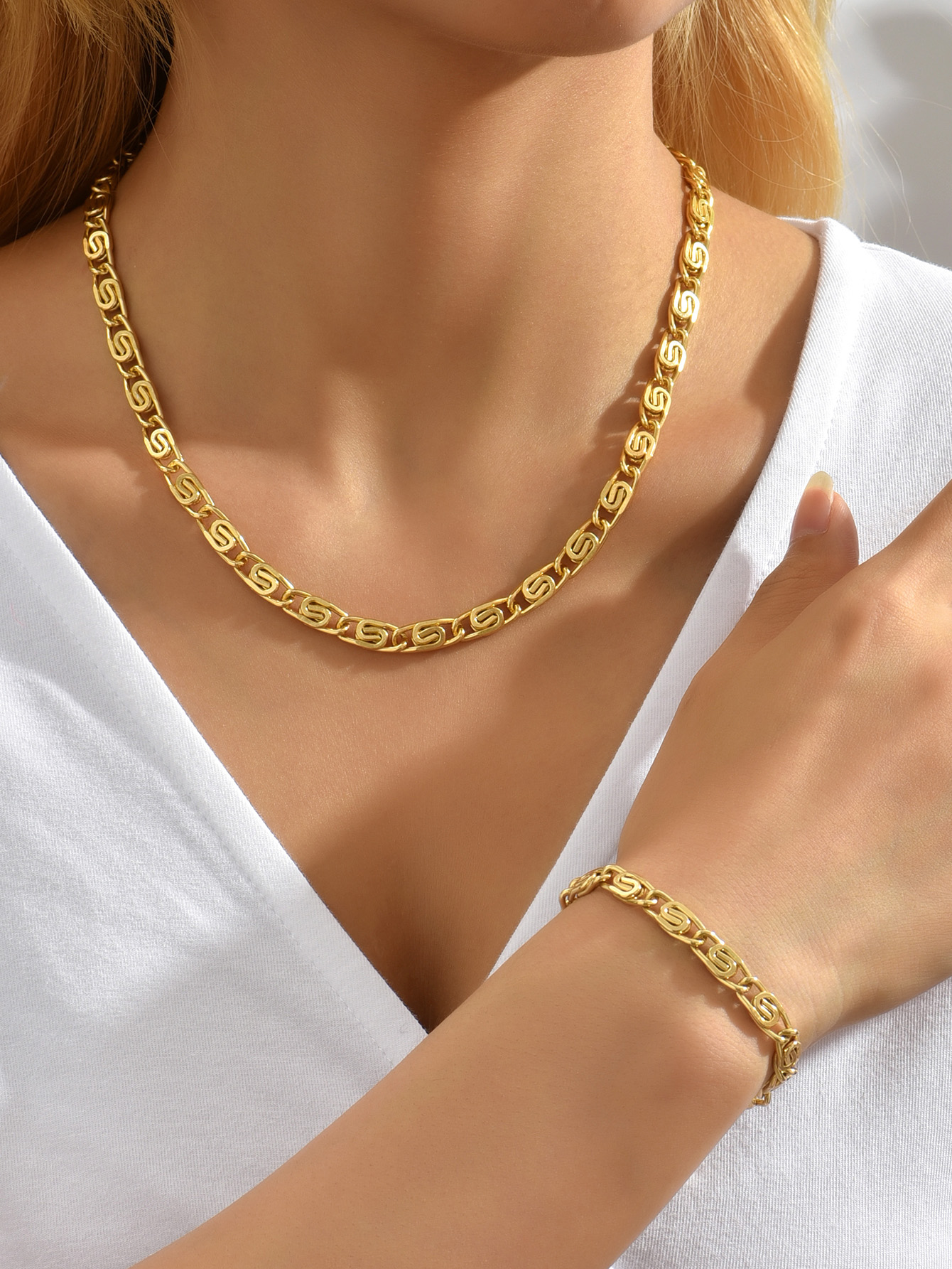 Fashion Solid Color Alloy Chain Alloy Bracelets Necklacepicture2