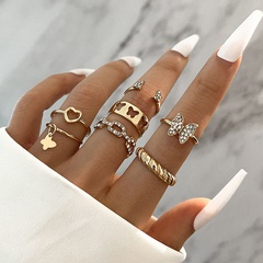 Simple Style Heart Shape Butterfly Alloy Plating Hollow Out Rhinestone Open Ring Rings