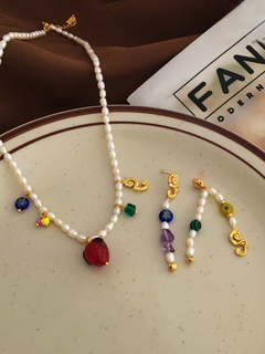 Retro Geometrisch Kupfer Halskette Mit Anhänger Perlen Naturstein Kupfer Halsketten