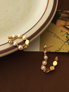 Mode Rond Le Cuivre Des Boucles D'Oreilles Placage Perles Artificielles Boucles D'oreilles en cuivre