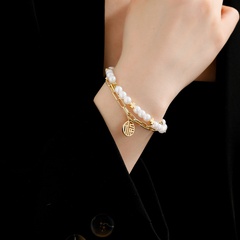 Fashion Geometric Imitation Pearl Copper Bracelets Layered Hollow Out Copper Bracelets