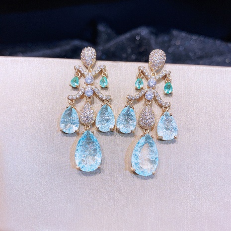 Elegant Water Droplets Copper Drop Earrings Plating Zircon Copper Earrings's discount tags