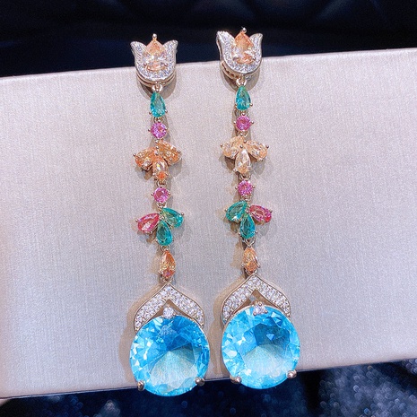 Glam Geometric Copper Drop Earrings Artificial Gemstones Zircon Copper Earrings's discount tags